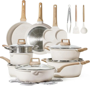 21 Pcs White Granite Aluminum Cookware Set Induction Bottom