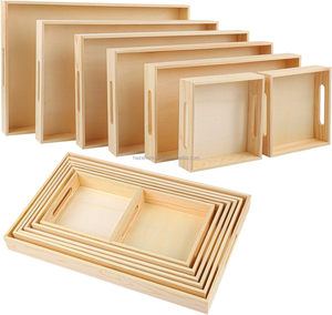 Polished Unfinished Wood Serving Trays with Handle for Table Decorative Food & Breakfast for Baking & Coffee Serving