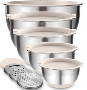 Stainless Steel Salad Bowl with Grater Attachments