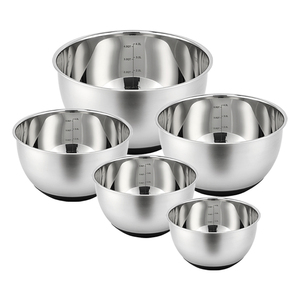 Kitchen Baking Salad Mixing Bowl Set 16/20/24/26/28cm Large Stainless Steel With Silicone Bottom Polished Technique