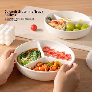 Household Kitchen Ceramic Divided Steaming Plate