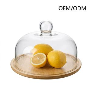 Modern Round Wood Cheese Board with Glass Dome | Multi-size Pastry Serving Tray for Hotel and Restaurant | OEM/ODM Factory